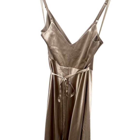 Birdy Grey Wrap Dress Shiny Satin Neutral - Picture 5 of 6